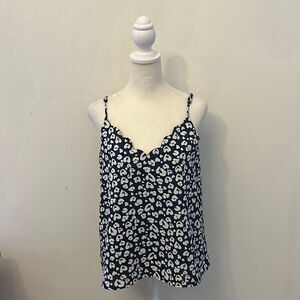 She + Sky blue white patterned spaghetti strap blouse Size S